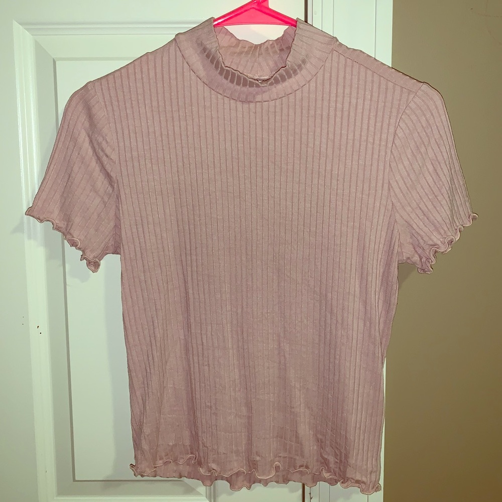 Light Pink High-Neck Cropped Shirt